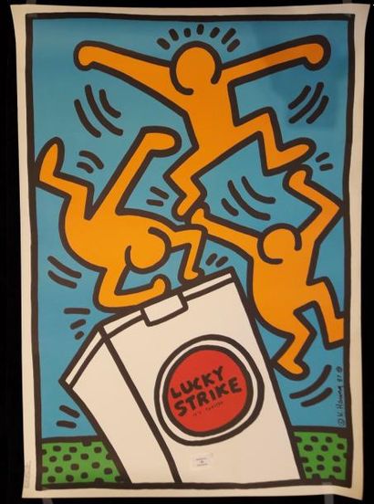 null LUCKY STRIKE. Affiche sérigraphique d'après Keith HARING ( 1958-1990 ). 1987.

Dim....