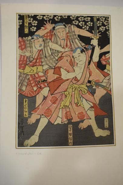 null Trois estampes oban tate-e dont Kuniyoshi, le héros Benkei ; Toyokuni III, Samourai...