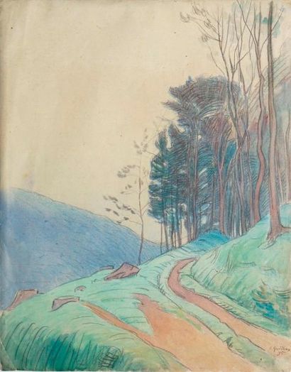 null GUILLOUX Charles Victor, 1866-1946, 

Le chemin à la colline bleue, 1895, 

aquarelle...