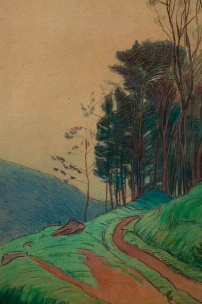 null GUILLOUX Charles Victor, 1866-1946, 

Le chemin à la colline bleue, 1895, 

aquarelle...