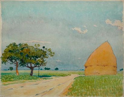 null GUILLOUX Charles Victor, 1866-1946, 

Chemin à la meule, 

aquarelle (infimes...