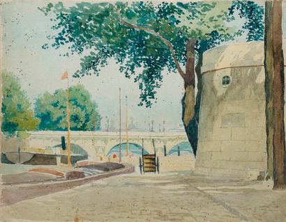 null GUILLOUX Charles Victor, 1866-1946, 

La Seine au Pont Neuf, 

aquarelle, non...