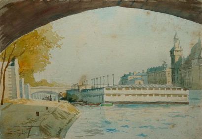 null GUILLOUX Charles Victor, 1866-1946, 

Les quais à la Conciergerie, 

aquarelle...