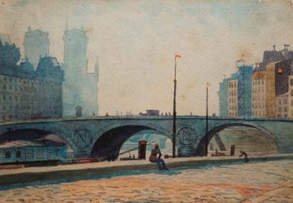 null GUILLOUX Charles Victor, 1866-1946, 

Paris, les quais et Notre-Dame, 

aquarelle...