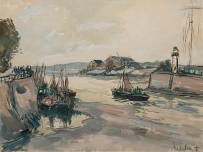 null HERBO Fernand, 1905-1995, 

La sortie du port d'Honfleur, 

gouache, signée...