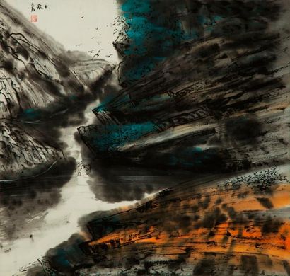 null HUANG Jiannan, né en 1952, 

Rivière, 

aquarelle, signée en haut à gauche avec...