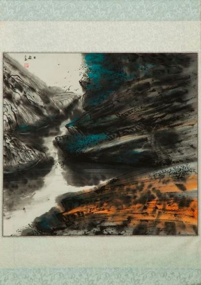 null HUANG Jiannan, né en 1952, 

Rivière, 

aquarelle, signée en haut à gauche avec...