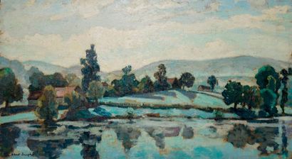 null JOSEPH Albert, 1868-1952, 

L'étang, soleil du matin, effet de contre-jour,...