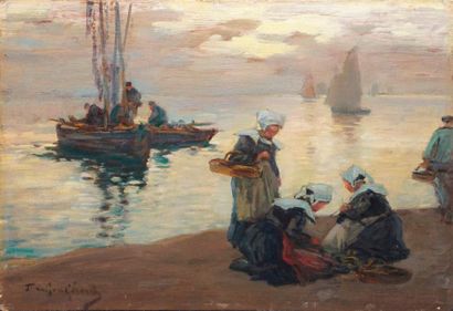 null LEGOUT-GÉRARD Fernand, 1856-1924, 

Bretonnes sur les quais du port, 

huile...