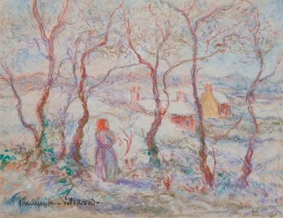 null PISSARRO Paul-Émile, 1884-1972, 

Hameau dans la neige, 

pastel (trace de pli),...