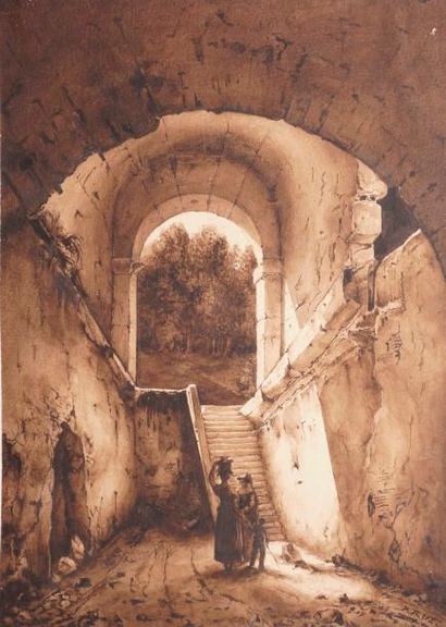 null RUE Paul, XIXe-XXe siècle, 

Ruelle couverte - Porteuse d'eau dans des ruines,...