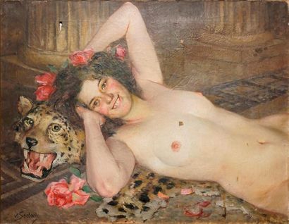 null SEEBACH Lothar Von, 1853-1930, 

Bacchante, 

huile sur toile (craquelures,...