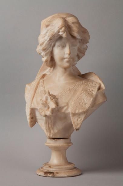 null CIPRIANI Adolfo, circa 1880-1930, 

Jeune femme à la fleur, 

buste en albâtre...