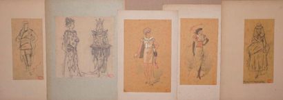 null GRÉVIN Alfred, 1827-1892, 

Études de costumes - Orientale, 

5 dessins au crayon...