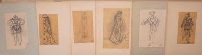 null GRÉVIN Alfred, 1827-1892, 

Projets de costumes - Ange - Roi, 

6 dessins au...