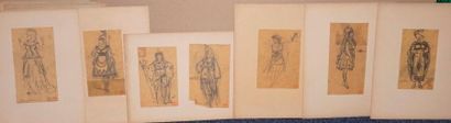 null GRÉVIN Alfred, 1827-1892, 

Projets de costumes - Danseuse - Soldat, 

7 dessins...