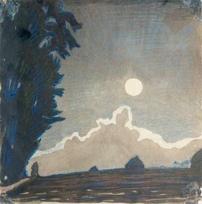 null GUILLOUX Charles Victor, 1866-1946, 

Couple de promeneurs au clair de lune,...