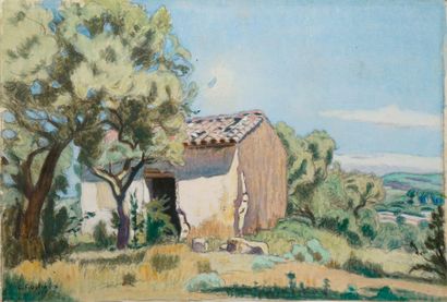 null GUILLOUX Charles Victor, 1866-1946, 

Cabane dans le Midi, 

aquarelle gouachée...