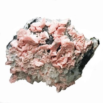 null Belle RHODOCHROSITE (12 cm) de Pachapaqui, Pérou : rhomboèdres déformés roses,...