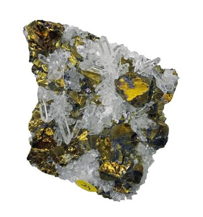 null Lot de trois jolis minéraux : CHALCOPYRITE / quartz (6 cm) et hérisson d'aiguilles...