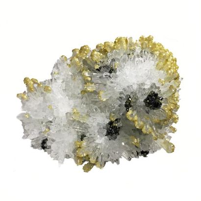 null Lot de trois jolis minéraux : CHALCOPYRITE / quartz (6 cm) et hérisson d'aiguilles...