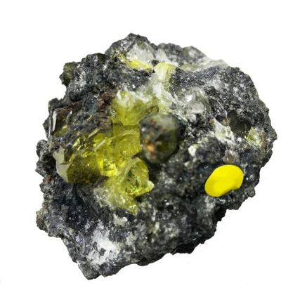 null Deux minéraux de Touissit, Maroc : ANGLESITE (8 cm) à cristaux jaunes gemmes...
