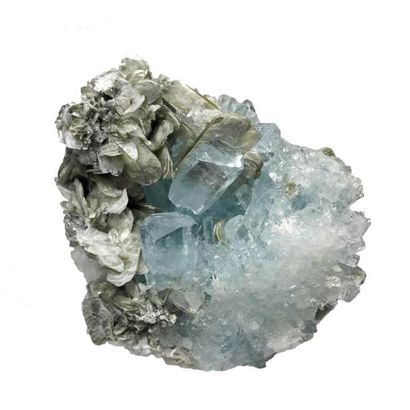 null AIGUEMARINE de Gilgit, Pakistan (10 cm) : prismes gemmes bleu pale et musco...