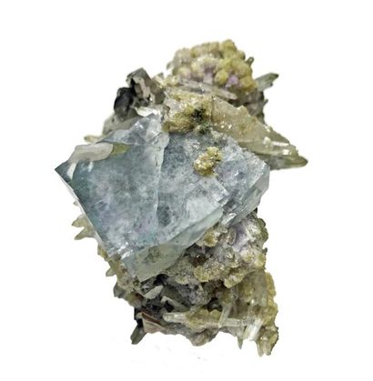null FLUORINE bleue (9 cm), Yaogangxian , Hunan, Chine: cubes jusqu'à 5 cm, quartz,...