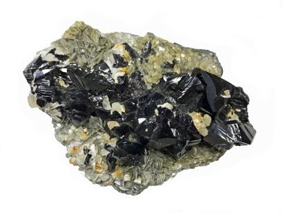 null CASSITERITE maclée (9 cm), Mt Xuebaoding, Sichuan, Chine : cristaux noirs et...
