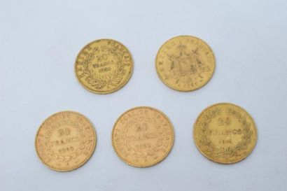 null Lot de 5 pièces d'or comprenant : 

- 2 pièces de 20 francs Dupré (1890 A ;...