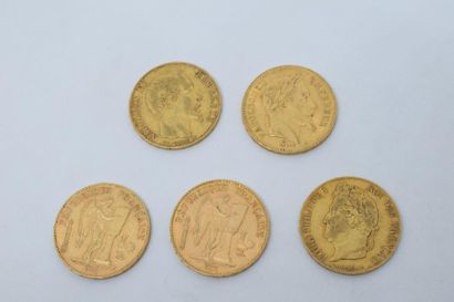 null Lot de 5 pièces d'or comprenant : 

- 2 pièces de 20 francs Dupré (1890 A ;...