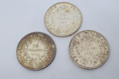null 3 pièces en argent de 10 francs Hercule (3 x 1965). 

TB à TTB. 