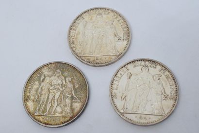 null 3 pièces en argent de 10 francs Hercule (3 x 1965). 

TB à TTB. 