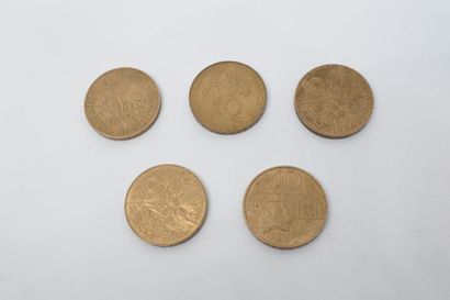 null Lot de pièces de 10 francs en cupronickel-aluminium comprenant : 

- 2 pièces...
