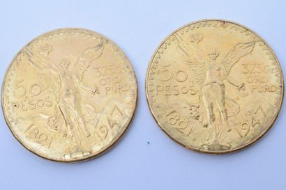 null [ Pièce en or ]



Ensemble de deux pièces de 50 pesos 1947.

Avers

Un aigle...