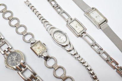 null Ensemble de cinq montre bracelet de dame, cadran et bracelet en métal.