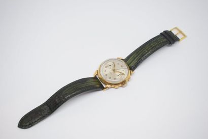 null Montre bracelet d'homme chronographe en or jaune 18K (750) à boitier rond, deux...