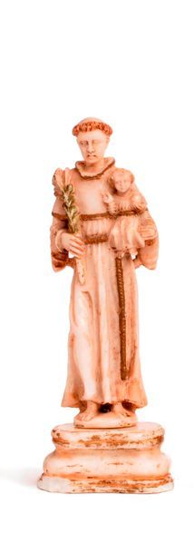 null Saint Antoine de Padoue en albâtre sculpté en ronde-bosse avec rehauts de dorure...