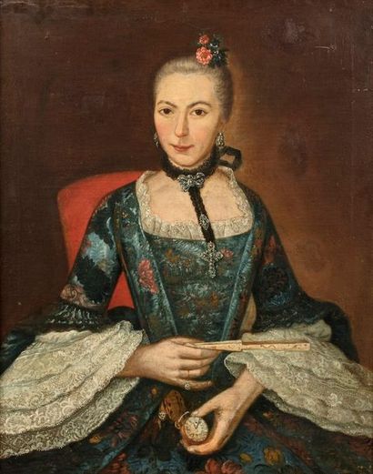 null ECOLE ESPAGNOLE du XVIIIe siècle 

Portrait de femme à mi - corps, assise, un...
