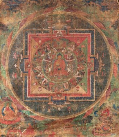 null THANGKA EN POLYCHROMIE ET REHAUTS DORÉS SUR TOILE

représentant le mandala du...