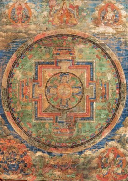 null THANGKA EN POLYCHROMIE SUR TOILE représentant le

Mandala d’Arya-Avalokiteshvara...