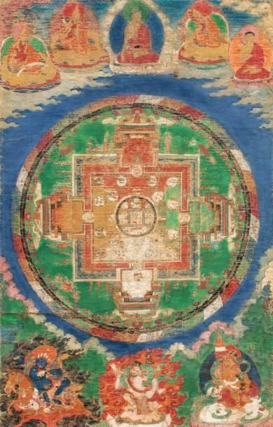 null LOT DE TROIS THANGKAS EN POLYCHROMIE SUR TOILE représentant

des mandala avec...