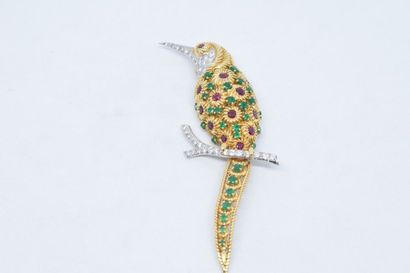 VAN CLEEF & ARPELS NEW YORK Clip de corsage en or jaune et platine stylisé d’un colibri...