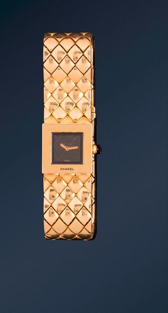 null Montre bracelet de dame à quartz en or jaune 18K (750) à boitier carré, bracelet...