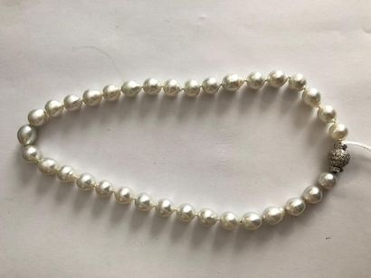 null Collier  en perles de culture, le fermoir sphérique en or gris 18K (750) pavé...