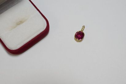 null Pendentif ovale en alliage d'or 14K (585) orné d'une pierre rouge imitation...