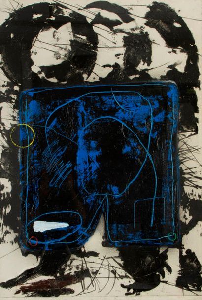 LIONEL LIONEL, né en 1949, 

Sans titre noir et bleu, 

carborundum en couleurs,...