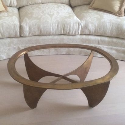 null Table basse ovale en bronze et verre 