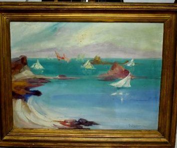 null LA MONACA, XXe siècle, 

Voiliers en mer, 

huile sur toile, signée en bas à...