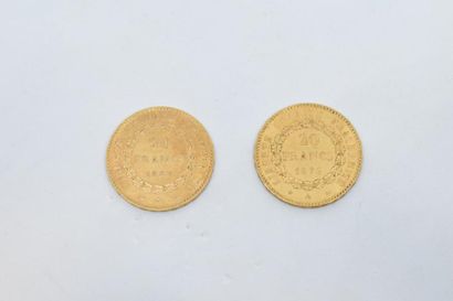 null [ Pièce en or ]

Deux pièces de 20 francs "Génie"

( 1876 A et 1887 A)

TTB...